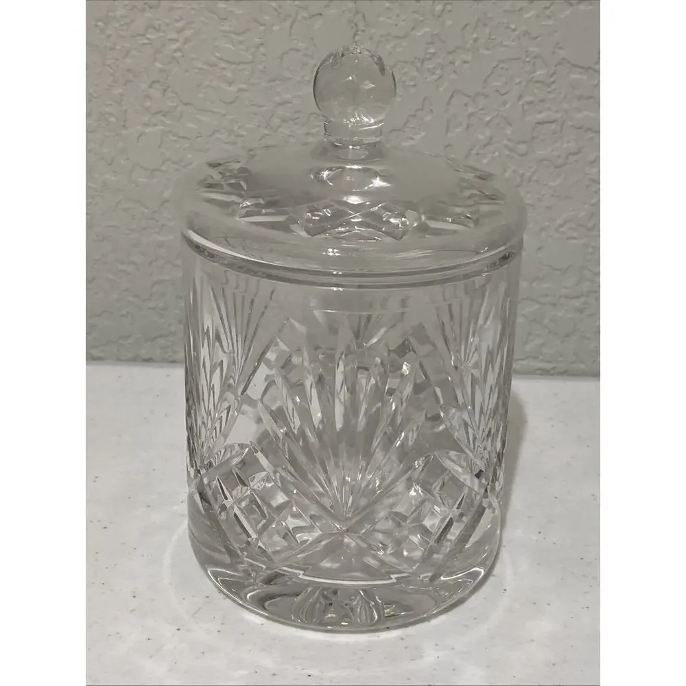 Vintage Lead Crystal Canister Jar‎ Dish With Lid Etched Clear Heavy 6.5”